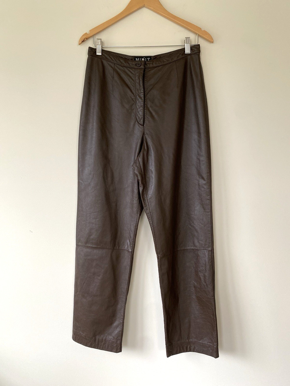 MIXIT VTG Leather Straight Leg Pants VTG Size 10 High Rise Chocolate Brown